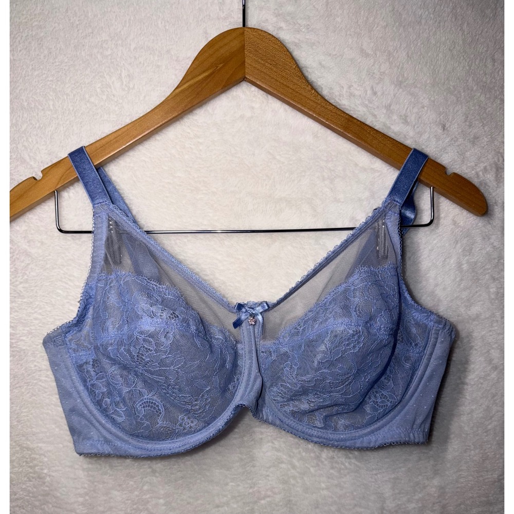 Wacoal Retro Chic Blue Floral Lace Full Figure Underwire Bra 855186 Womens 40C